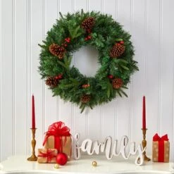24" Clear LED Mixed Pine & Berries Christmas Wreath -Michaels Store D255799S 5