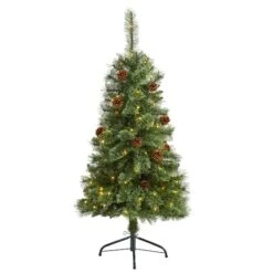 4ft. Pre-Lit White Mountain Pine & Pinecones Artificial Christmas Tree With Clear LED Lights