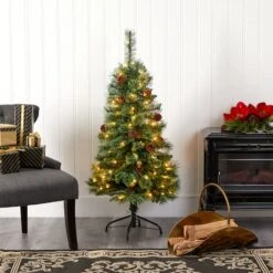 4ft. Pre-Lit White Mountain Pine & Pinecones Artificial Christmas Tree With Clear LED Lights -Michaels Store D255959S 5