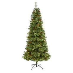 7ft. Pre-Lit White Mountain Pine & Pinecones Artificial Christmas Tree With Clear LED Lights
