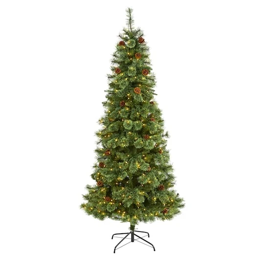 7ft. Pre-Lit White Mountain Pine & Pinecones Artificial Christmas Tree With Clear LED Lights 1 7ft. Pre-Lit White Mountain Pine & Pinecones Artificial Christmas Tree With Clear LED Lights