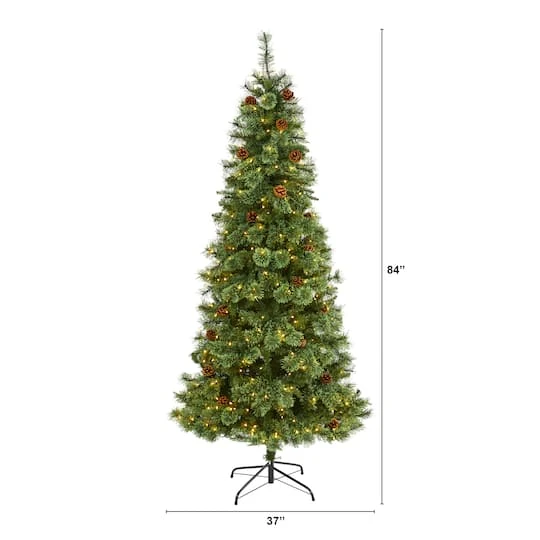 7ft. Pre-Lit White Mountain Pine & Pinecones Artificial Christmas Tree With Clear LED Lights 3 7ft. Pre-Lit White Mountain Pine & Pinecones Artificial Christmas Tree With Clear LED Lights - Image 3