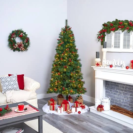 7ft. Pre-Lit Mixed Pine Artificial Christmas Tree, Clear LED Lights 7 7ft. Pre-Lit Mixed Pine Artificial Christmas Tree, Clear LED Lights - Image 7