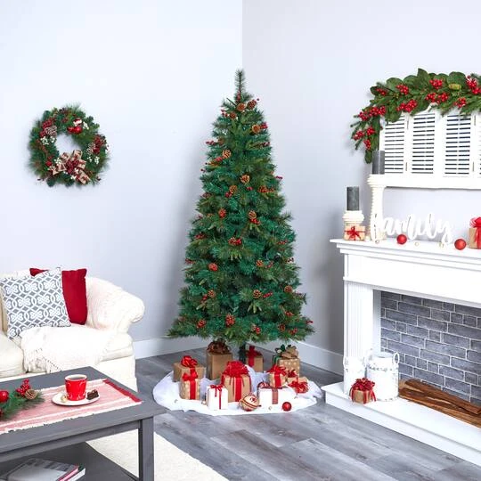 7ft. Pre-Lit Mixed Pine Artificial Christmas Tree, Clear LED Lights 6 7ft. Pre-Lit Mixed Pine Artificial Christmas Tree, Clear LED Lights - Image 6