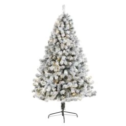 7ft. Pre-Lit Flocked West Virginia Fir Artificial Christmas Tree, Clear LED Lights