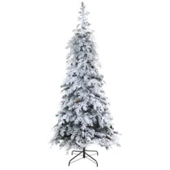 7ft. Pre-Lit Flocked Montana Down Swept Spruce & Pinecones Artificial Christmas Tree With Clear LED Lights