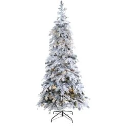 7ft. Pre-Lit Flocked Montana Down Swept Spruce & Pinecones Artificial Christmas Tree With Clear LED Lights -Michaels Store D256063S 3