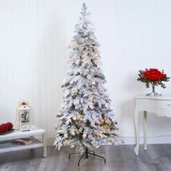7ft. Pre-Lit Flocked Montana Down Swept Spruce & Pinecones Artificial Christmas Tree With Clear LED Lights -Michaels Store D256063S 7