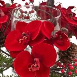 6" Red Orchid, Berry & Pine Holiday Candelabrum -Michaels Store D292870S 12