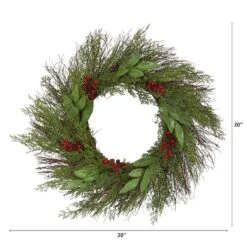 20" Cedar & Ruscus With Berries Wreath -Michaels Store D292927S 12