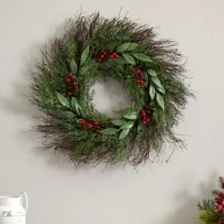 20" Cedar & Ruscus With Berries Wreath -Michaels Store D292927S 14
