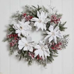 22" Snowed Magnolia & Berry Wreath -Michaels Store D292934S 13