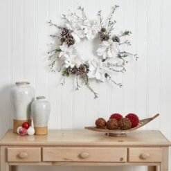 24" Snowed Magnolia & Pinecone Wreath -Michaels Store D292942S 12