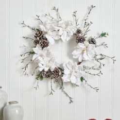 24" Snowed Magnolia & Pinecone Wreath -Michaels Store D292942S 13