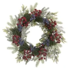 24" Pine & Cedar Wreath With Berries
