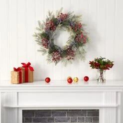 24" Pine & Cedar Wreath With Berries 6 24" Pine & Cedar Wreath With Berries -Michaels Store D292958S 3
