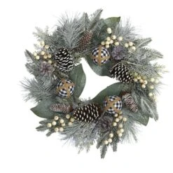 24" Snowy Berry, Pinecone & Ornaments Wreath