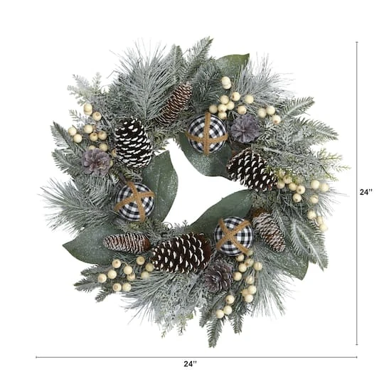 24" Snowy Berry, Pinecone & Ornaments Wreath 4 24" Snowy Berry, Pinecone & Ornaments Wreath - Image 4