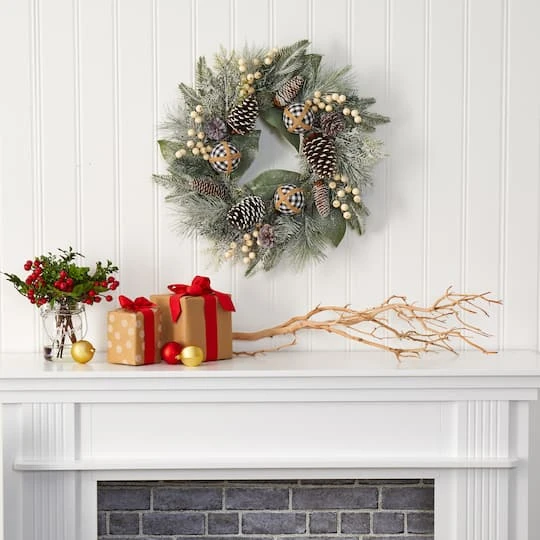 24" Snowy Berry, Pinecone & Ornaments Wreath 3 24" Snowy Berry, Pinecone & Ornaments Wreath - Image 3