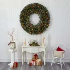 5ft. Pre-Lit Flocked Pine & Pinecone Artificial Christmas Wreath 8 5ft. Pre-Lit Flocked Pine & Pinecone Artificial Christmas Wreath -Michaels Store D292967S 4
