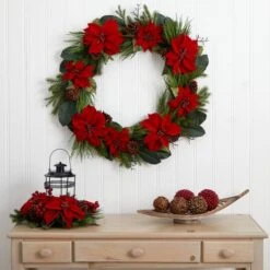 3ft. Red Poinsettia & Pine Wreath -Michaels Store D292977S 12