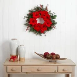 24" Red Amaryllis Wreath -Michaels Store D293325S 12