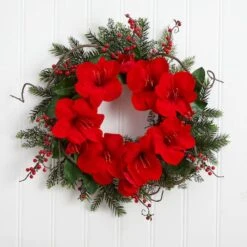 24" Red Amaryllis Wreath -Michaels Store D293325S 13