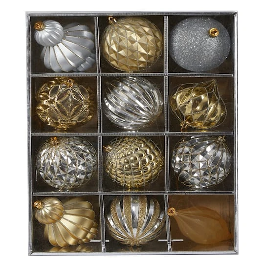 12ct. 4" Gold & Silver Shatterproof Luxe Ornament Set 2 12ct. 4" Gold & Silver Shatterproof Luxe Ornament Set - Image 2