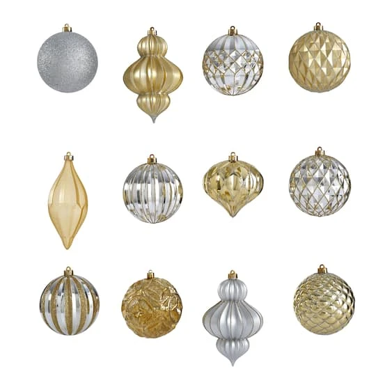 12ct. 4" Gold & Silver Shatterproof Luxe Ornament Set 4 12ct. 4" Gold & Silver Shatterproof Luxe Ornament Set - Image 4
