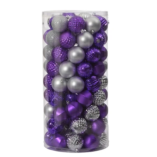 101ct. 2" Purple & Silver Shatterproof Ball Ornaments 1 101ct. 2" Purple & Silver Shatterproof Ball Ornaments
