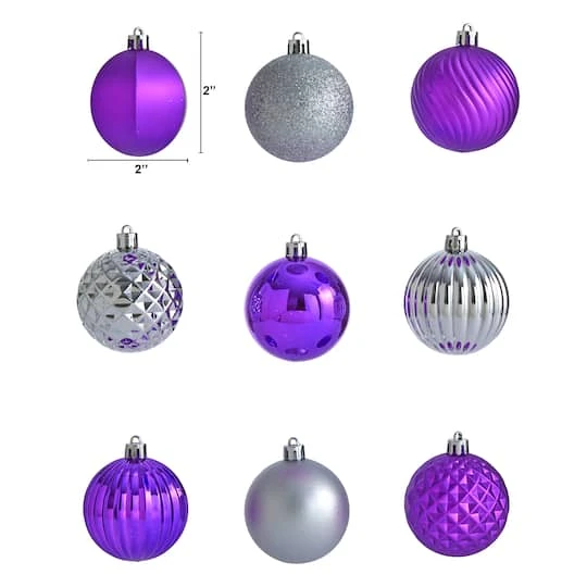 101ct. 2" Purple & Silver Shatterproof Ball Ornaments 3 101ct. 2" Purple & Silver Shatterproof Ball Ornaments - Image 3
