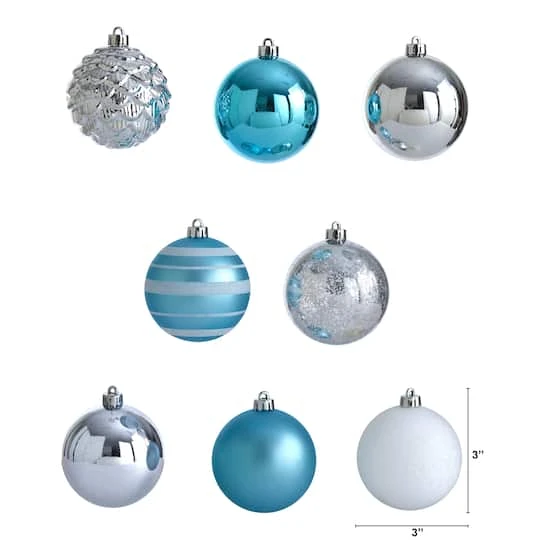 64ct. 3" Blue & Silver Shatterproof Ball Ornaments 3 64ct. 3" Blue & Silver Shatterproof Ball Ornaments - Image 3