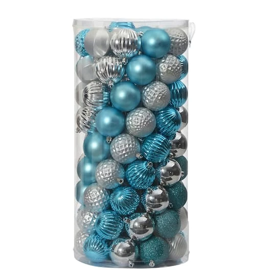 101ct. 2" Blue & Silver Shatterproof Ball Ornaments 1 101ct. 2" Blue & Silver Shatterproof Ball Ornaments