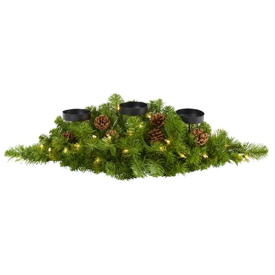 30" Pre-Lit Pine & Pinecone Triple Candelabrum 2 30" Pre-Lit Pine & Pinecone Triple Candelabrum - Image 2