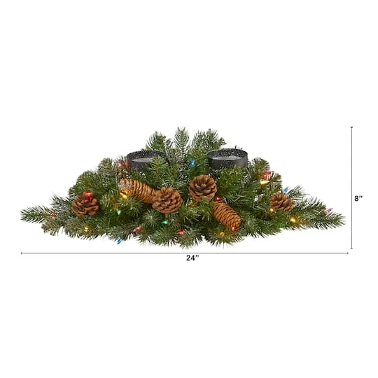 24" Pre-Lit Flocked & Glittered Pine & Pinecones Double Candelabrum 3 24" Pre-Lit Flocked & Glittered Pine & Pinecones Double Candelabrum - Image 3