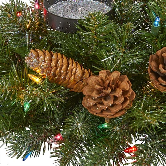 24" Pre-Lit Flocked & Glittered Pine & Pinecones Double Candelabrum 4 24" Pre-Lit Flocked & Glittered Pine & Pinecones Double Candelabrum - Image 4