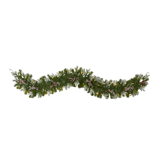 6ft. LED Snow Tipped Berries & Pine Christmas Garland 1 6ft. LED Snow Tipped Berries & Pine Christmas Garland