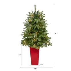3.5ft. Pre-Lit Snowed Grand Teton Fir Christmas Tree In Red Planter -Michaels Store D322556S 2