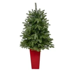 3.5ft. Pre-Lit Snowed Grand Teton Fir Christmas Tree In Red Planter -Michaels Store D322556S 3