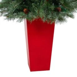 55" Unlit Snowed French Alps Mountain Pine Artificial Christmas Tree In Red Tower Planter -Michaels Store D322597S 4