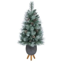 3.5ft. Pre-Lit Frosted Tip British Columbia Mountain Pine Artificial Christmas Tree In Gray Tripod Planter, Clear Lights -Michaels Store D322615S 3