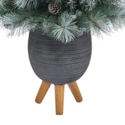 3.5ft. Pre-Lit Frosted Tip British Columbia Mountain Pine Artificial Christmas Tree In Gray Tripod Planter, Clear Lights -Michaels Store D322615S 6