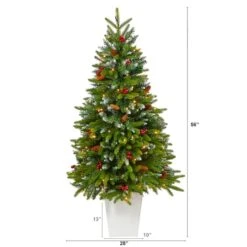 4.5ft. Pre-Lit Snow Tipped Portland Spruce Artificial Christmas Tree In White Metal Planter, Clear LED Lights -Michaels Store D322685S 2