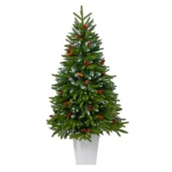 4.5ft. Pre-Lit Snow Tipped Portland Spruce Artificial Christmas Tree In White Metal Planter, Clear LED Lights -Michaels Store D322685S 3