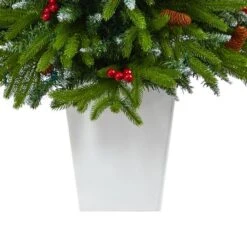 4.5ft. Pre-Lit Snow Tipped Portland Spruce Artificial Christmas Tree In White Metal Planter, Clear LED Lights -Michaels Store D322685S 6