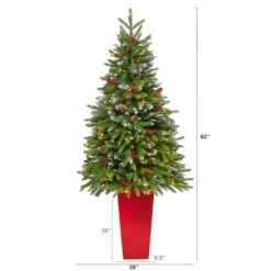 5ft. Pre-Lit Snow Tipped Portland Spruce Artificial Christmas Treein Red Tower Planter, Clear LED Lights -Michaels Store D322686S 2