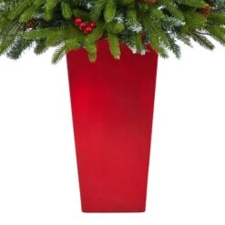 5ft. Pre-Lit Snow Tipped Portland Spruce Artificial Christmas Treein Red Tower Planter, Clear LED Lights -Michaels Store D322686S 6