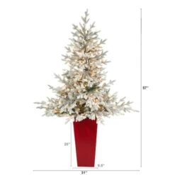 4.75ft. Pre-Lit Flocked Fraser Fir Artificial Christmas Treein Tower Planter, Warm White Lights -Michaels Store D322701S 2