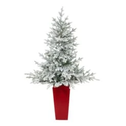 4.75ft. Pre-Lit Flocked Fraser Fir Artificial Christmas Treein Tower Planter, Warm White Lights -Michaels Store D322701S 3