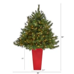 4.5ft. Pre-Lit Wyoming Mixed Pine Artificial Christmas Tree In Red Tower Planter, Clear Lights -Michaels Store D322753S 2